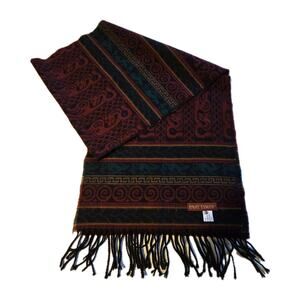 Vtg Past Times Celtic Dragon Pure Wool Scarf Scotland 14"x72" Fringe Jewel Tones